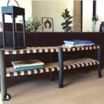 Deco boheme, banc beldi traditionnel double banquette volubilis cuir bois naturel exclusivité Ma Jungle Family