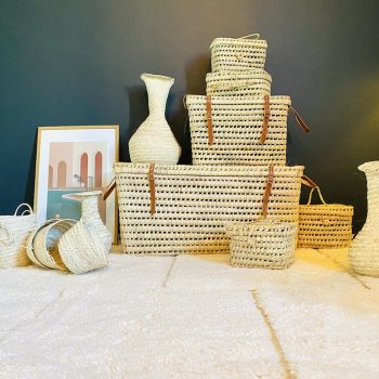 grand coffre rangement XXL attache en cuir et poignees en cuirpaille osier doum en feuille de palmier Maroc Ma jungle Family