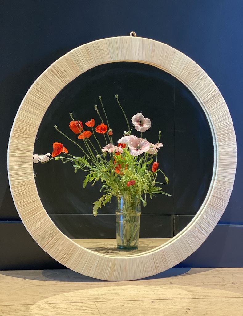 miroir en raphia bordure naturel fait a la main au maroc artisanal Ma Jungle Family