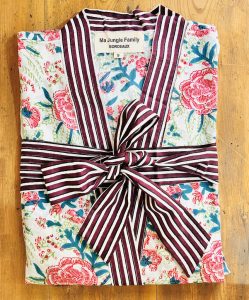 kimono coton rose dalhia pivoine rayure rose bordeaux bleu pale fleuri fraise fuchia rose verts rayures bordeaux japon rajasthan jaipur Ma Jungle Family