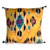 housse de coissin ikat en soie et coton rose fuschia turquoise jaune moutarde blanc pompon ouzbekistan