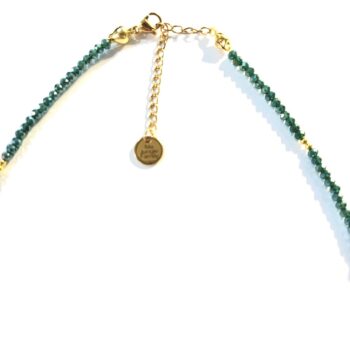 collier ras de cou bleu canard vert perles dorées plaquées or perles à facettes made in france fabrique en france creatrice de bijoux bracelet plaque or Ma Jungle Family