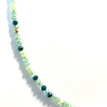 collier ras de cou bleu canard vert celadon perles dorées plaquées or perles à facettes made in france fabrique en france creatrice de bijoux bracelet plaque or Ma Jungle Family