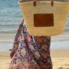 Panier en paille marocain avec pochette en cuir plaquée pour la plage et le marché Ma Jungle Family