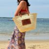 Panier en paille marocain avec pochette en cuir plaquée pour la plage et le marché Ma Jungle Family