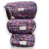 trousse de toilette en coton indien bleu nuit imprime blockprint fleuri matelasse moutarde pompon Jaipur Ma Jungle Family violet