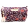 trousse de toilette en coton indien bleu nuit imprime blockprint fleuri matelasse moutarde pompon Jaipur Ma Jungle Family Violette