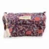 trousse de toilette en coton indien bleu nuit imprime blockprint fleuri matelasse moutarde pompon Jaipur Ma Jungle Family Violette
