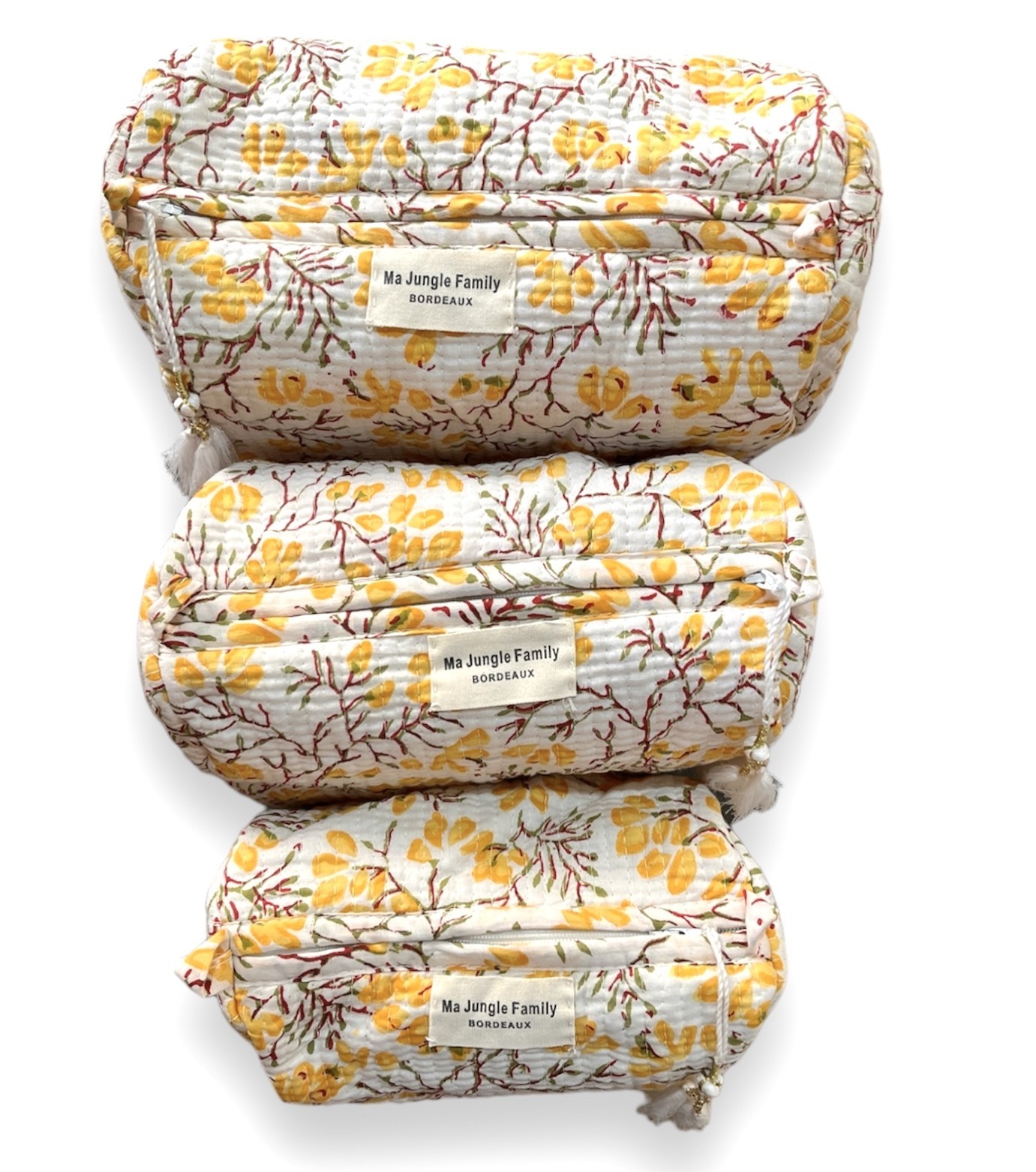 trousse de toilette en coton indien imprime blockprint fleuri Jaipur Ma Jungle Family Japon cerisier jaune yellow