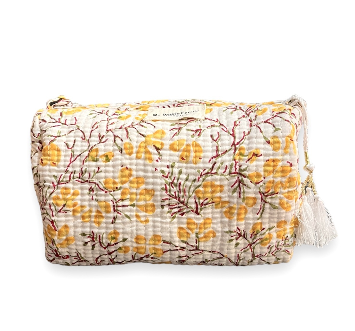 trousse de toilette en coton indien imprime blockprint fleuri Jaipur Ma Jungle Family Japon cerisier jaune yellow