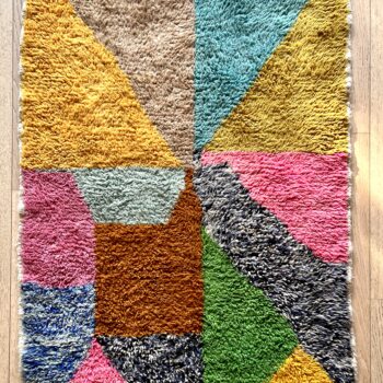 tapis marocain berbère béni ouarain laine naturelle blanc design losange décoration Ma Jungle Family Vert sapin azylal mrirt Coloré multicolore