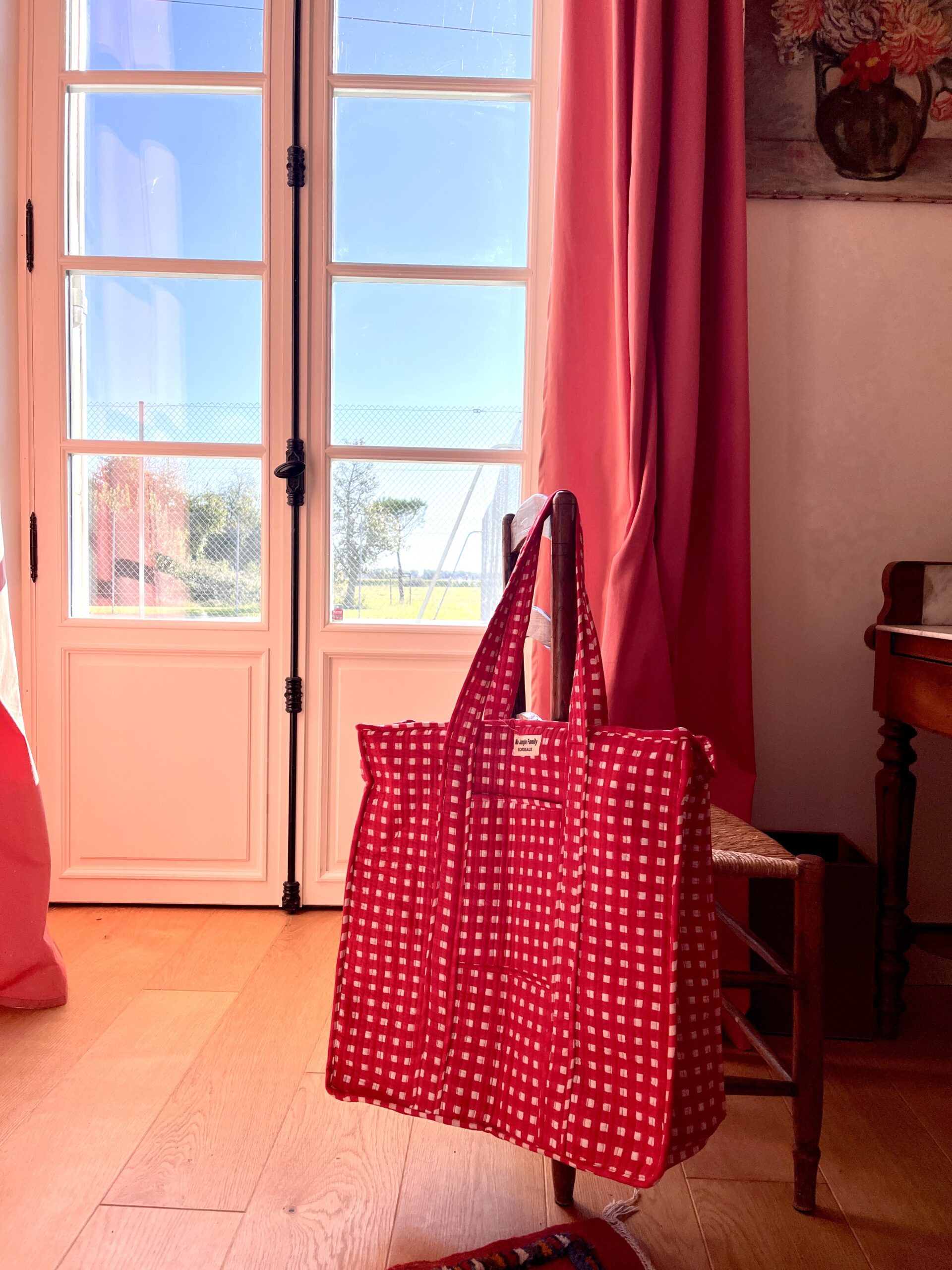 Gand cabas sac molletonne matelasse coton safran bleu fleuri sac a langer kaki violet Inde blockprint Ma jungle Family sac de plage, valise cabine marine fleurs rouges dahlia, vert Frida Kahlo, corail, motif japonais, léopard rose, rouge, guinguette, vintage, pique nique, nappe à carreaux