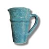 Carafe vase pichet beldi en ceramique bleu canard blanche fabriqué à la main au maroc gravure Ma Jungle Family chabichic carafe pichet terre cuite de marrakech