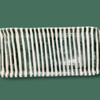 Plat à cake a rayures vert canard et blanche, terre cuite céramique, rectangulaire Ma Jungle Family