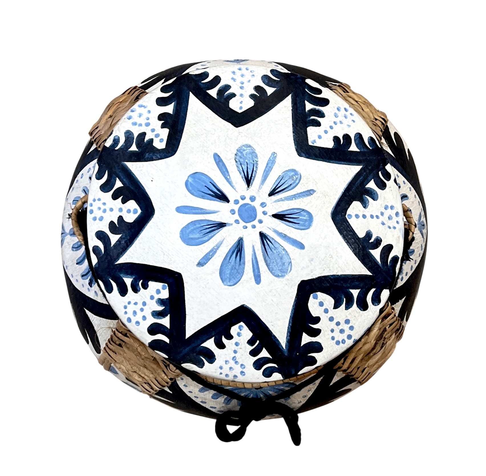 bambou rice box boite a riz fabrique en thailande a la main peinte belu nuit fleurs blanche urne decaoration doré arabesque bleu grece Ma Jungle Family Bleu nuit Artisanat peint a la main