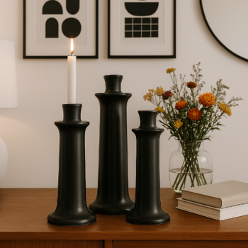 Trio de chandeliers en Tadelakt noir, toucher velours, 3 tailles, deco moderne et contemporain Ma Jungle Family