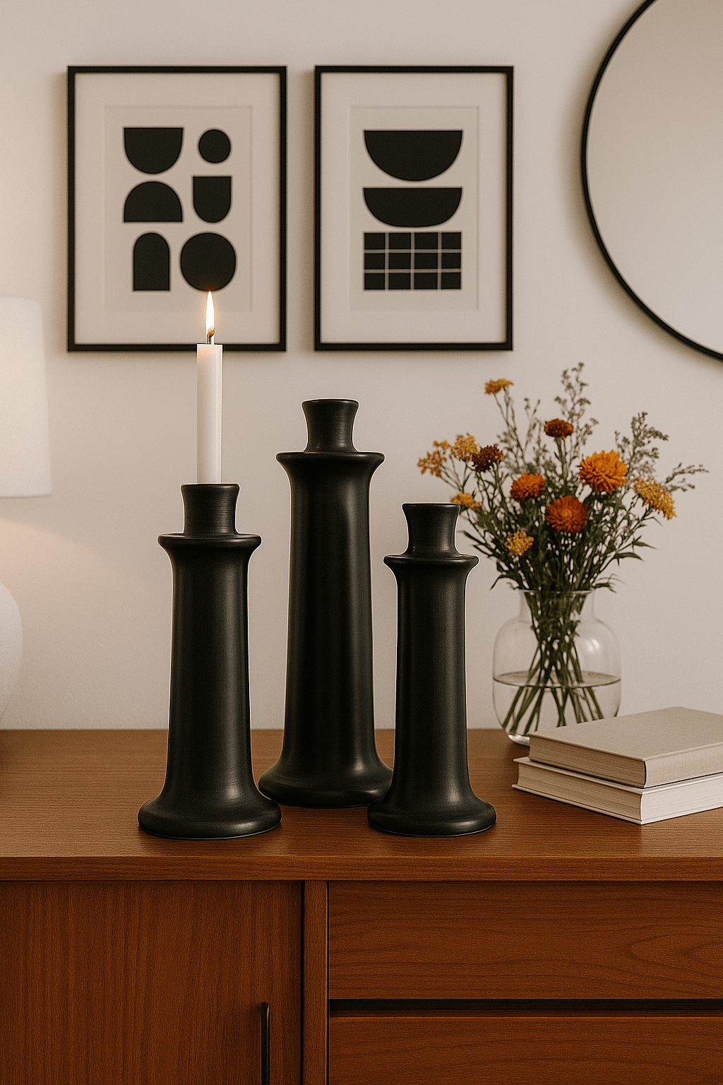 Trio de chandeliers en Tadelakt noir, toucher velours, 3 tailles, deco moderne et contemporain Ma Jungle Family