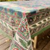Nappe indienne imprimée au blockprint à Jaipur, motif fleuris au ton naturels gris saumon ma jungle family Vert rose bleu hortensias Du lac hossegor