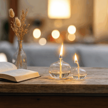 Lampe à huile en verre transparent, ambiance chaleureuse, 2 tailles, Ma Jungle Family