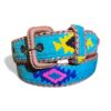 Ceinture brodée ethnique, coton tisse a la main, Guatemala, cuir véritable tresse. Là mansa, latch, Ma Jungle Family, l’île bleue, bordeaux, très colorée