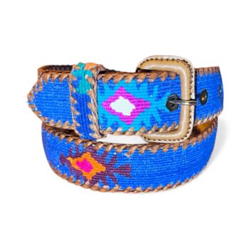 Ceinture brodée ethnique, coton tisse a la main, Guatemala, cuir véritable tresse. Là mansa, latch, Ma Jungle Family, l’île bleue, bordeaux, très colorée