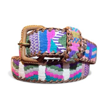Ceinture brodée ethnique, coton tisse a la main, Guatemala, cuir véritable tresse. Là mansa, latch, Ma Jungle Family, l’île bleue, bordeaux, très colorée