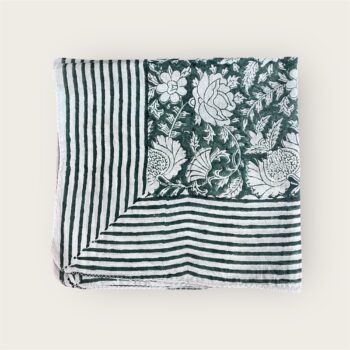 Foulard en voile coton indien imprimés au blockprint en Inde, bleu, moutarde, rouge, bordeaux, vert, rose, fleuris, damiers, tigres, violet, léopard, bellemme collection, au bonheur du jour, Jamini, kirane, Ma Jungle Family