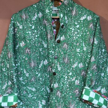 Veste matelassée, Coton indien, Fait main, Surpiqure artisanale, Confort, Chaleur, Vêtements ethniques, Mode durable, Vêtements faits à la main, Ma Jungle Family, vert intense butterfly papillon doublure damier vert tigres