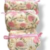 Trousse de toilette en coton matelasse indien imprime au blockprint, couleur à fleurs roses