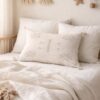 Housse de Coussin berbère en fibre de cactus sabra fait main au Maroc artisanat broderie rose pale design bohème décoration bohème MA Jungle Family
