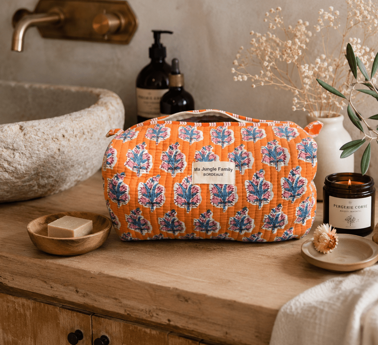 Trousse de toillette en coton indien matelasse, boutique boheme