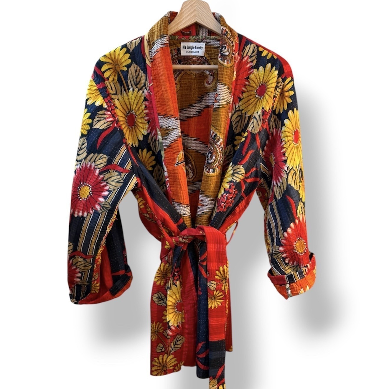 Veste kantha vintage orainge reversible, mode boheme
