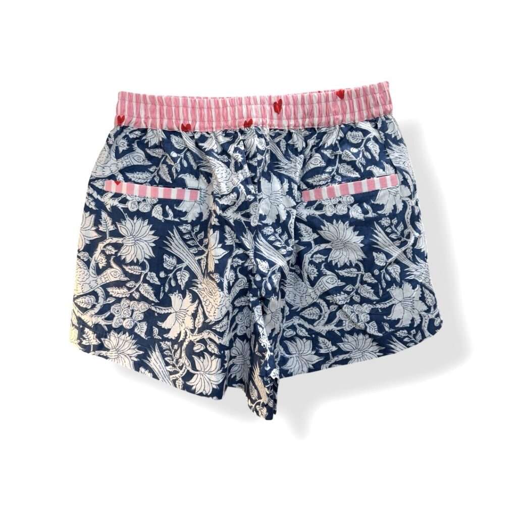 Short en coton indien bleu et rose, mode boheme