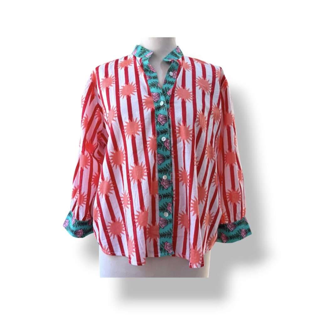 Blouse femme boheme coton indien soleil corail