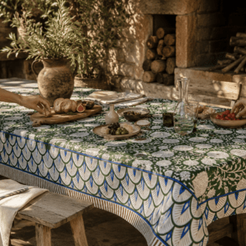 Nappe indienne vert prairie, deco boheme, ecoresponsable