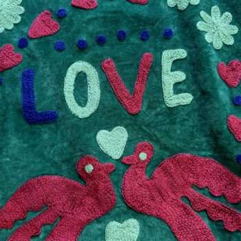 Sac de plage en velours vert pinède LOVE Ma Jungle Family, mode boheme