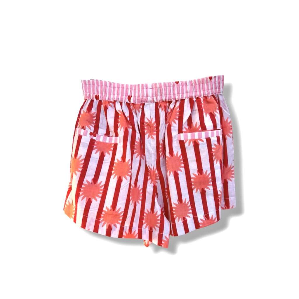 Short en coton indien soleil corail a rayures, mode boheme Ma Jungle Family