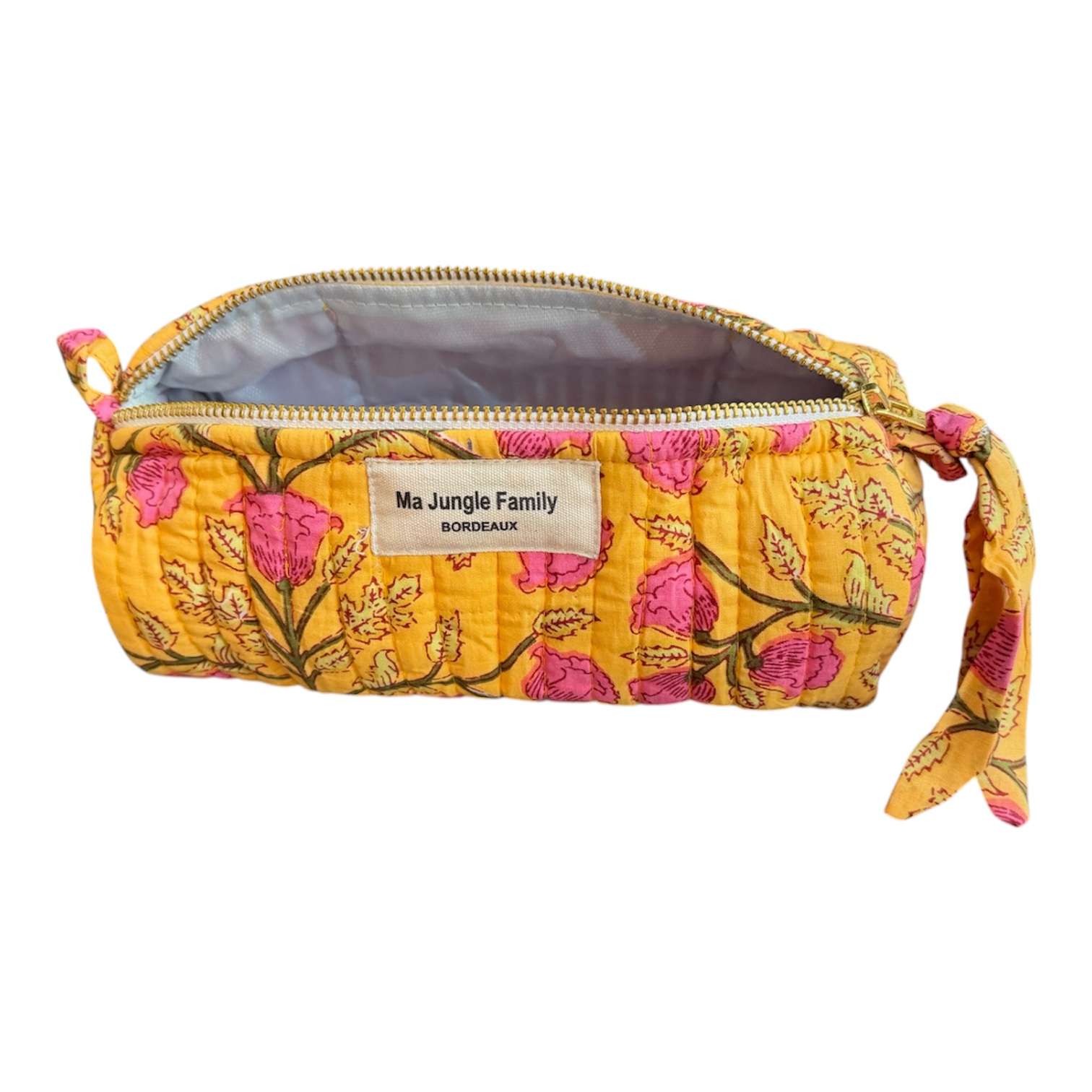 Trousse à crayons jaune en coton indien matelassé. Mode boheme Ma Jungle Family