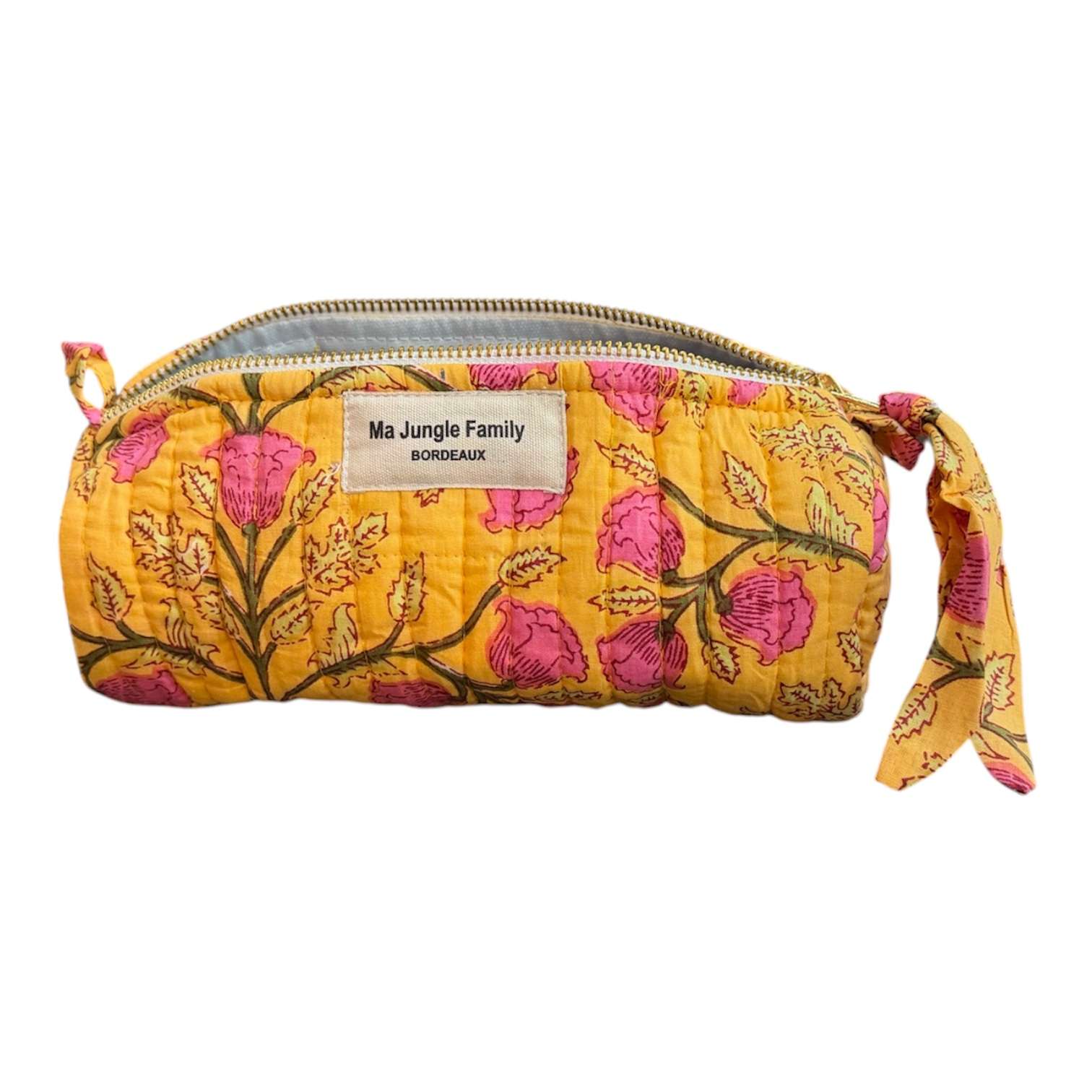 Trousse à crayons jaune en coton indien matelassé. Mode boheme Ma Jungle Family