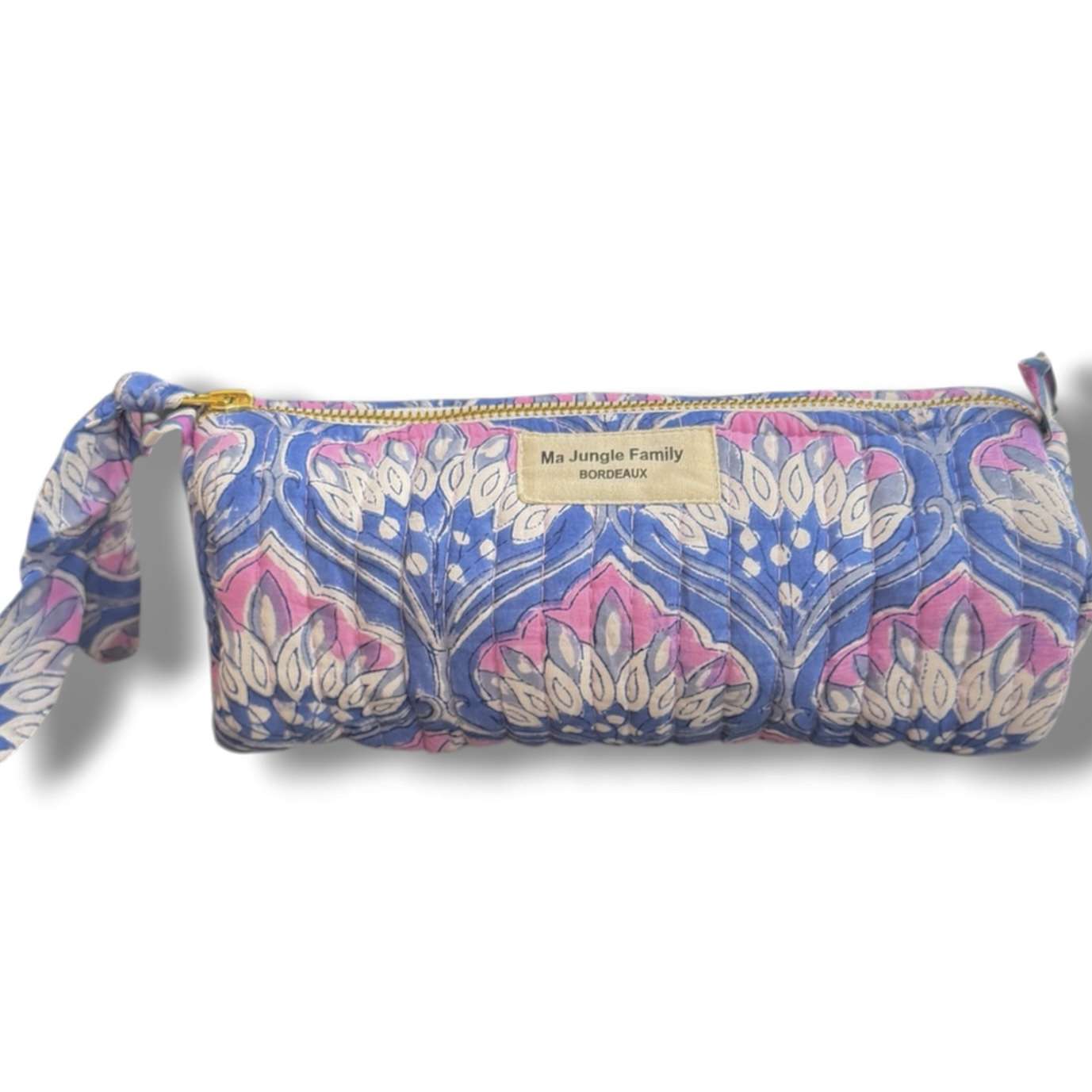 Trousse à crayons lotus bleu en coton indien matelassé. Mode boheme Ma Jungle Family