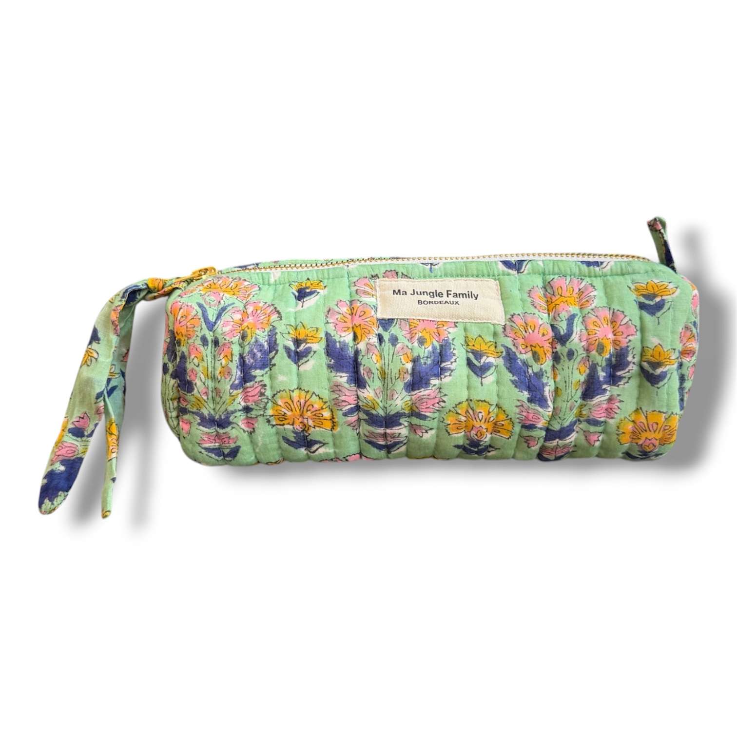 Trousse à crayons menthe en coton indien matelassé. Mode boheme Ma Jungle Family