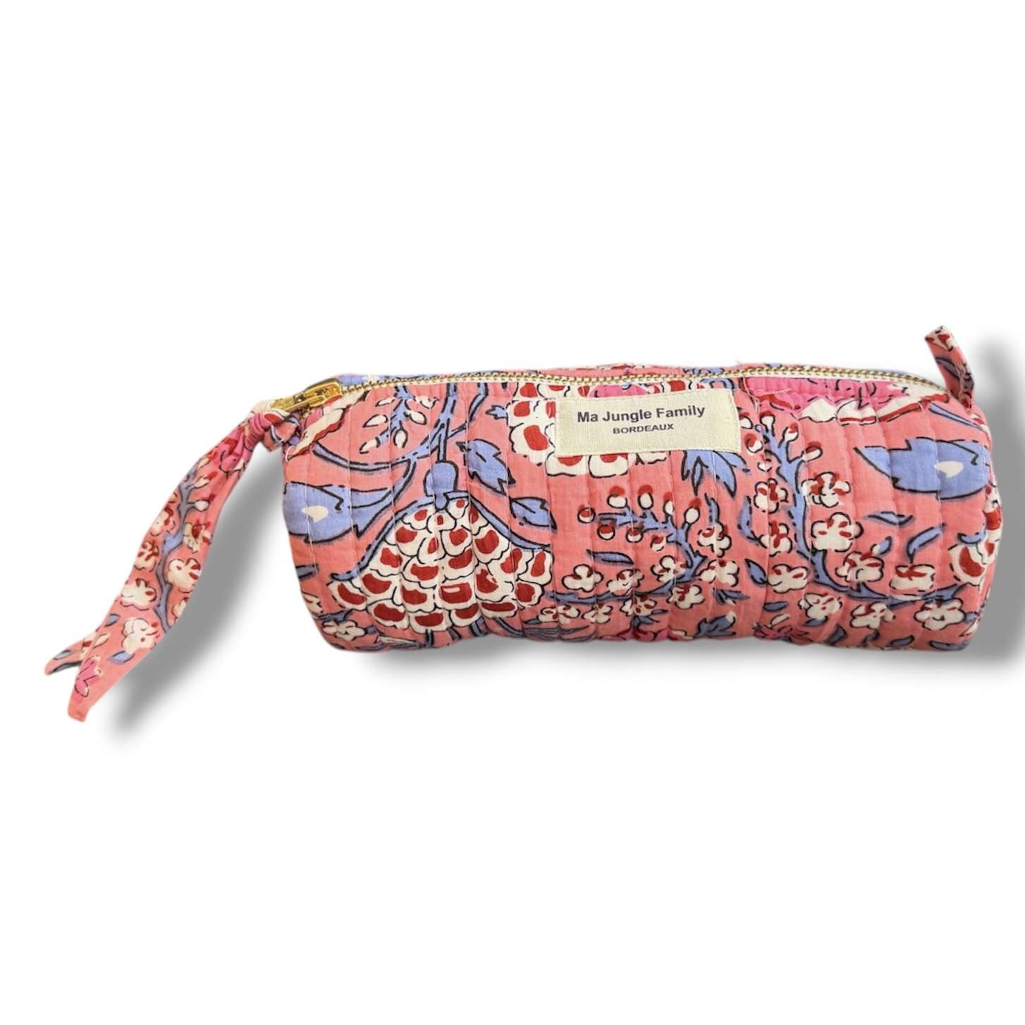 Trousse à crayons Rose en coton indien matelassé. Mode boheme Ma Jungle Family