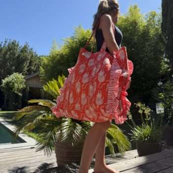 Grand cabas tigre orange en coton matelasse, mode boheme, Ma Jungle Family