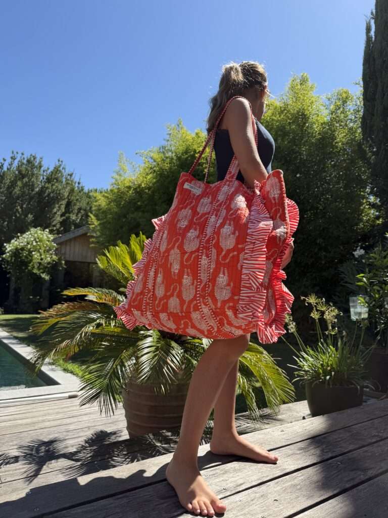 Grand cabas tigre orange en coton matelasse, mode boheme, Ma Jungle Family
