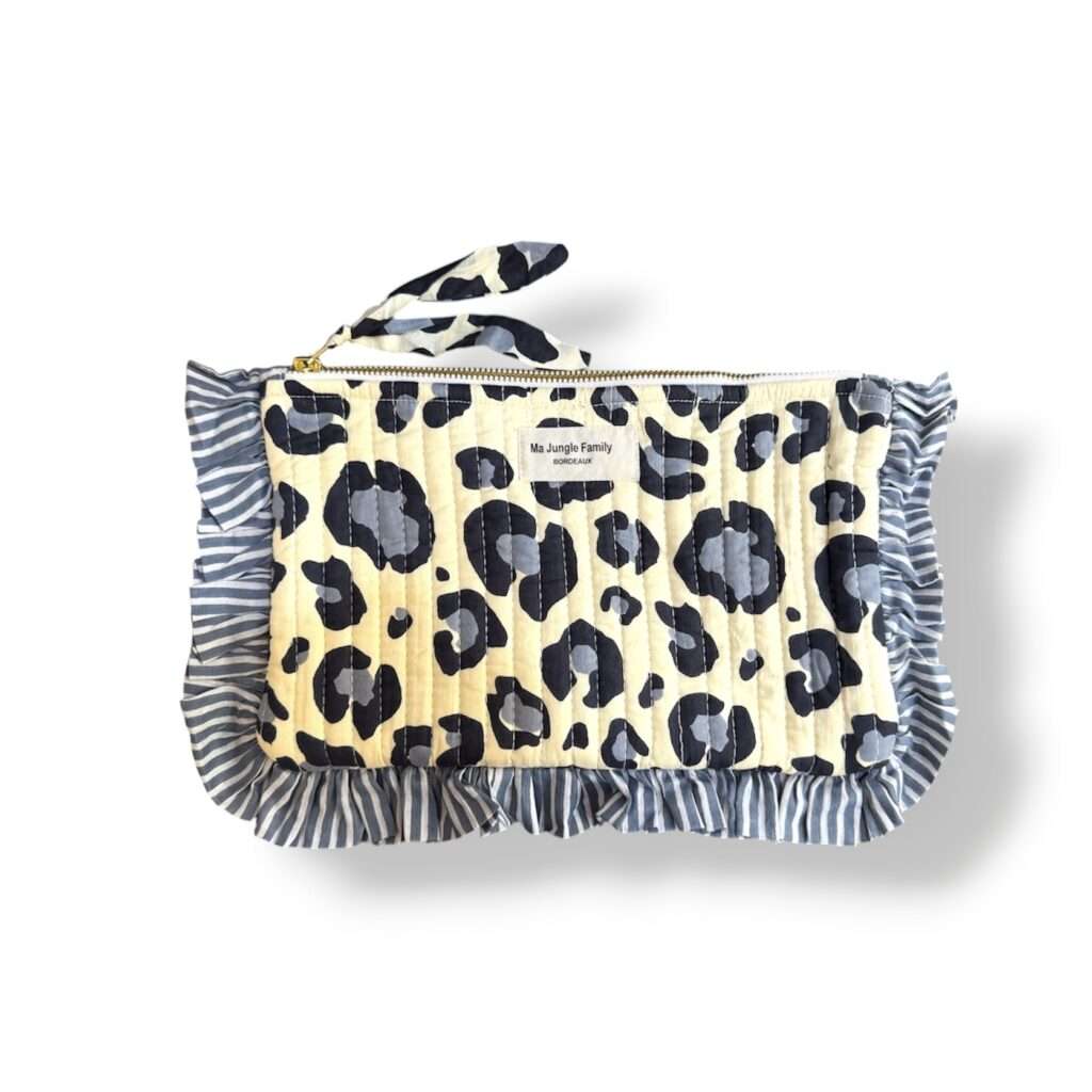 Pochette plate en coton indien matelassé, Léo, léopard , deco boheme, Ma jungle Family