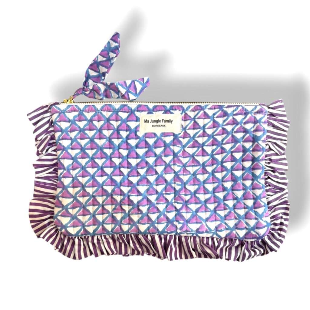 Pochette plate en coton indien matelassé, améthyste, deco boheme, Ma jungle Family