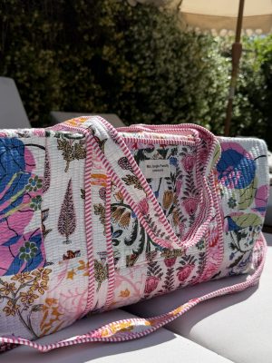 Sac week-end chic White en patchwork, coton indien fleuri, Ma Jungle Family