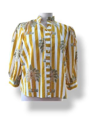 Blouse jaune avec palmiers, mode boheme