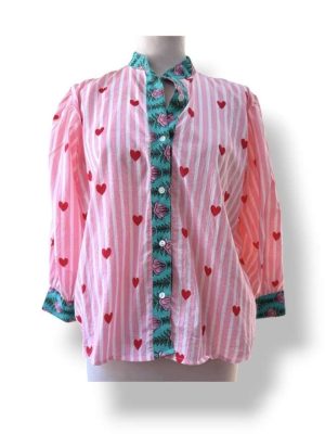 Blouse rose à coeurs, coton indien, mode boheme