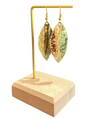 Boucle d’oreille en forme de goutte amande, en laiton, doré, martelé Ma Jungle Family, pendante, demi-lune, triple